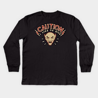 Caution Vampire Bite Kids Long Sleeve T-Shirt